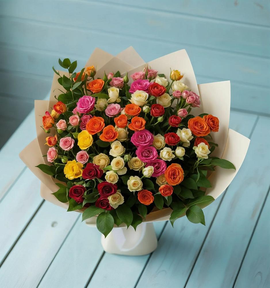 Букет Микс из разноцветных кустовых роз в Лыткарино