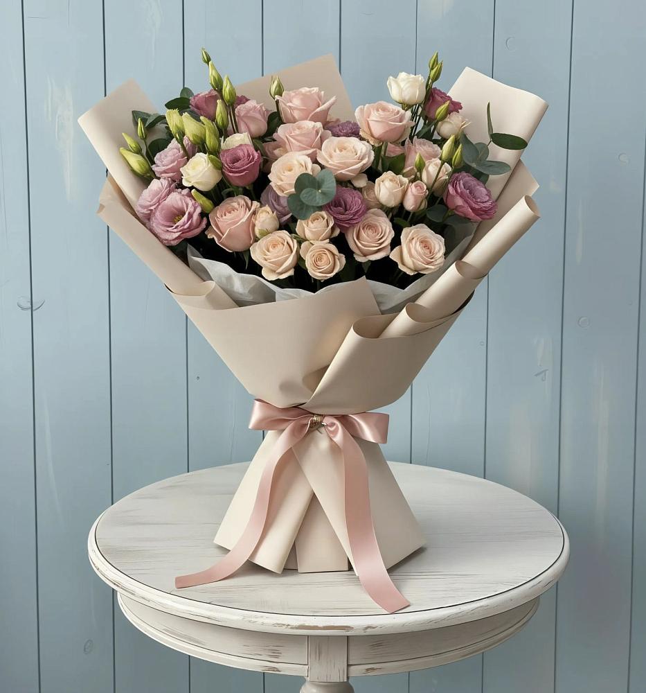 Букет цветов из: Розы и Лизиантусы в Лыткарино